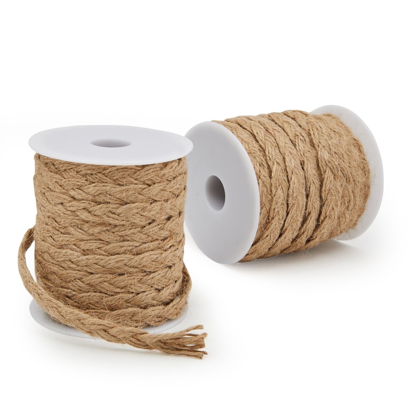 2 Rolls Natural Jute Rope Twine, Braided String for Crafts, Gifts, 10mm Thick (0.4 In x 26 Ft)