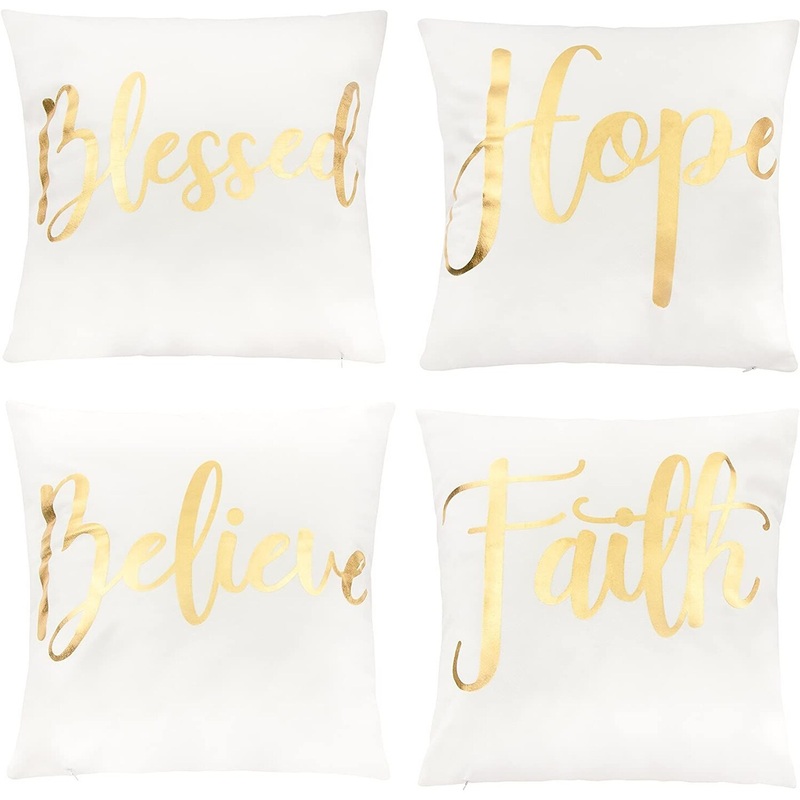Juvale White Throw Pillow Covers, Blessed, Hope, Believe, and Faith (18 x 18 in, 4 Pack)