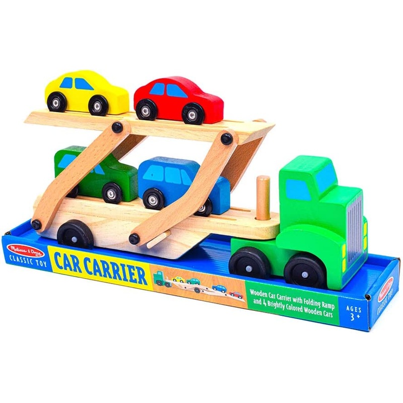 Melissa & Doug Carrier Truck and Cars Wooden Toy Set With 1 Truck and 4 Cars