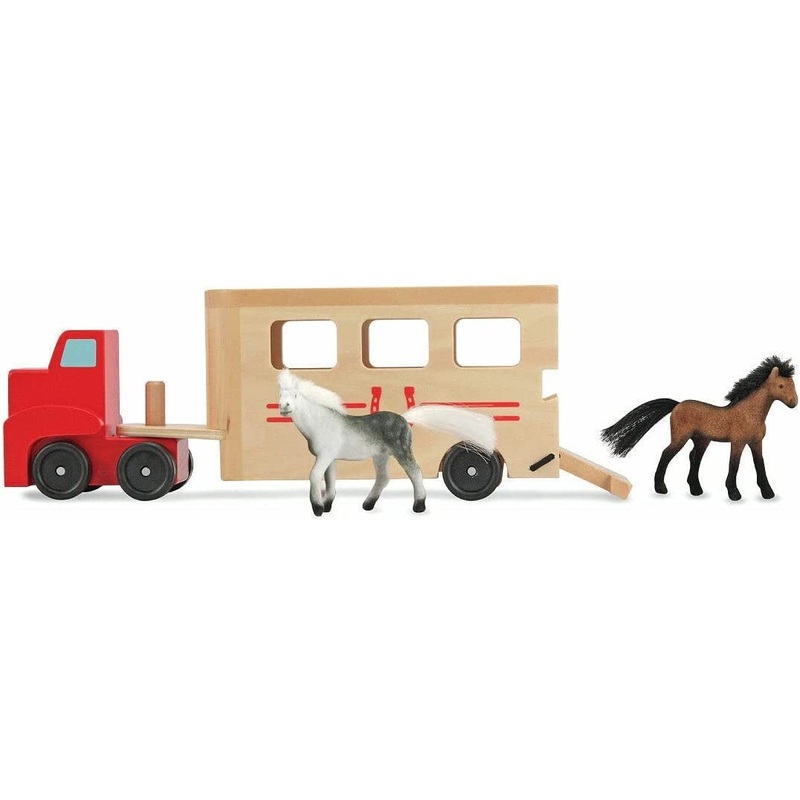 Melissa & Doug Horse Carrier Wooden Vehicle Play Set With 2 Flocked Horses