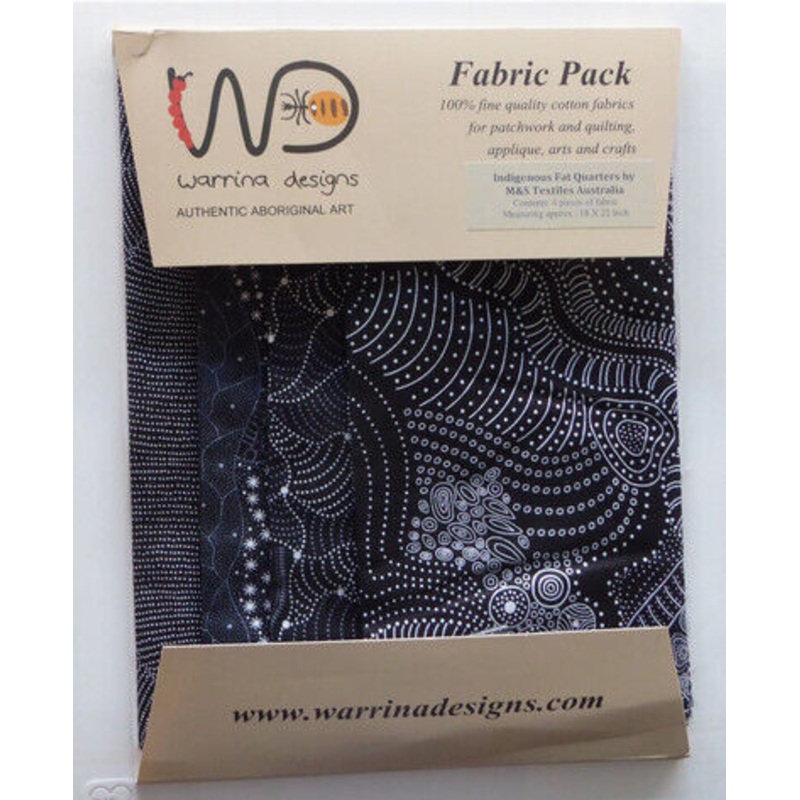 Authentic Aboriginal Black Fat Quarter Pack of 4 by M&S Textiles