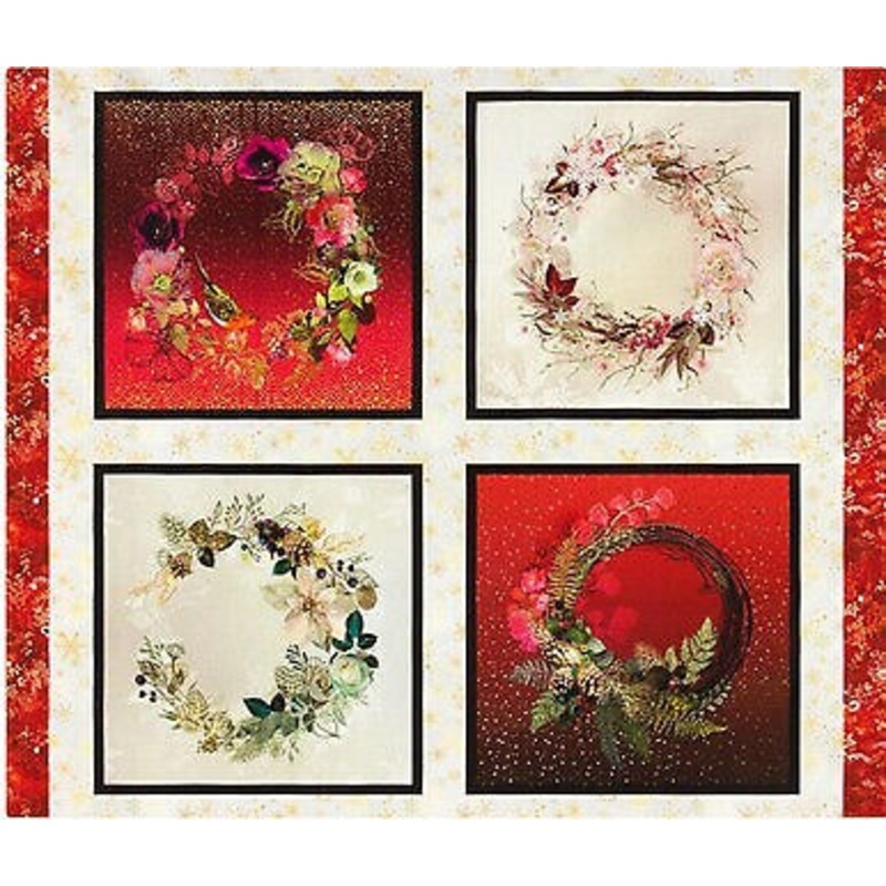 Festive Beauty Wreath Panel 36 x 44 Cotton Fabric by Robert Kaufman