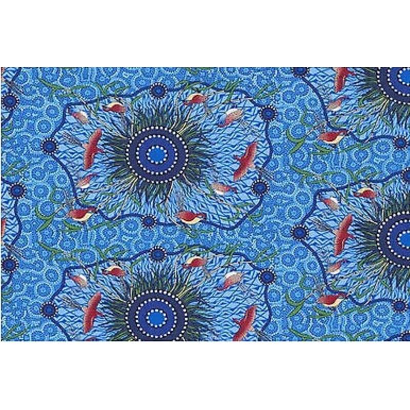 Yeerung Blue Australian Aboriginal Cotton Fabric by M S Textiles