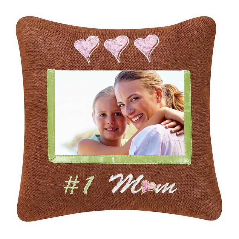 10″ x 10″ Number 1 Mom Embroidered Picture Small Petite Throw Pillow