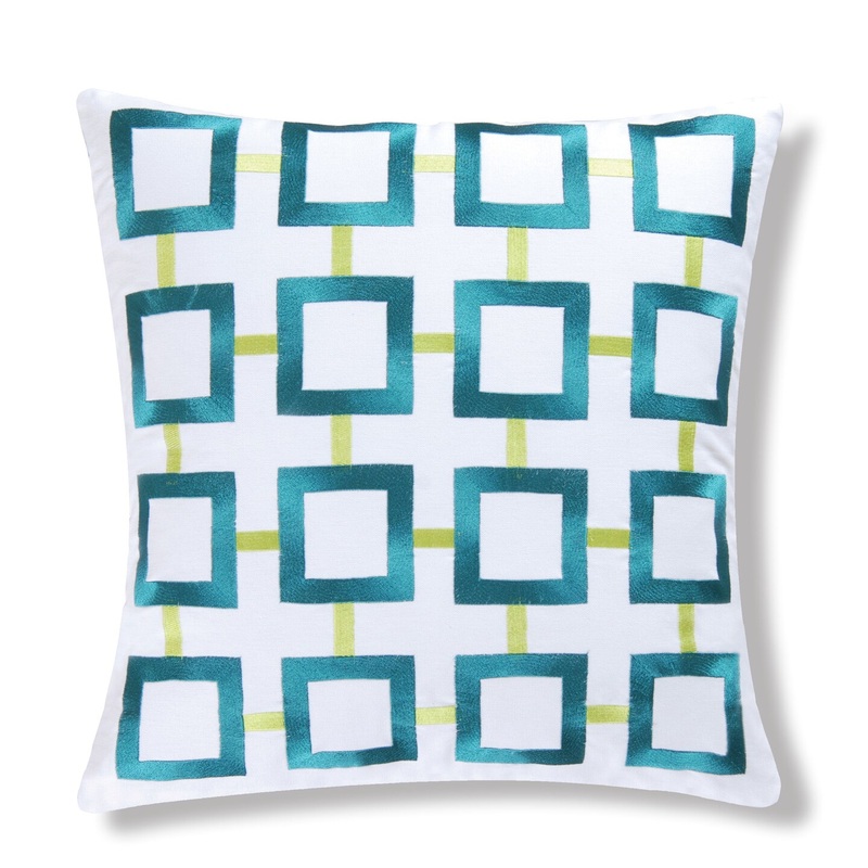 18″ x 18″ Aqua Squares Embroidered Pillow