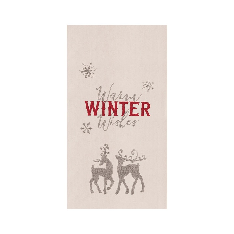 27″ x 18″ Nordic Christmas “Winter Wishes” Sentiment Featuring Deer on Beige Background Christmas Holiday Cotton Kitchen Dish Towel
