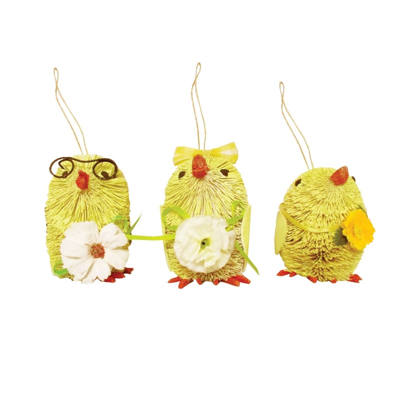 Chick Bottle Brush Easter Spring Decorative Hanging Tree Ornament Assortment of 3