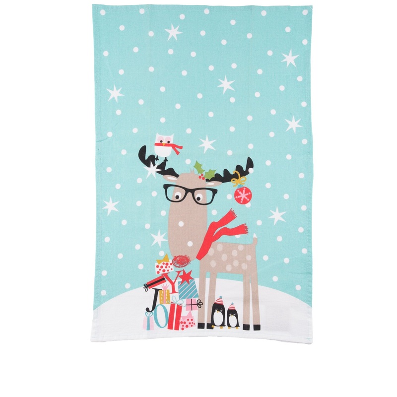 Reindeer & Friends Printed Flour Sack Kitchen Towel Dishtowel