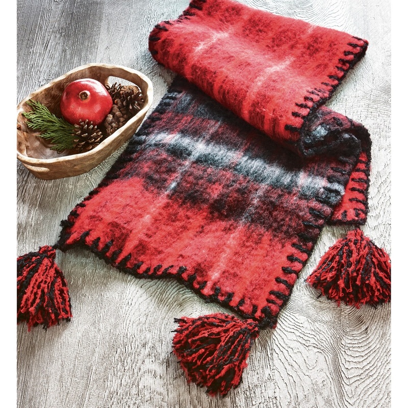 SnowmassTasseledRed and Black Plaid Mohair Cotton Machine Washable Table Runner 72.0 in.