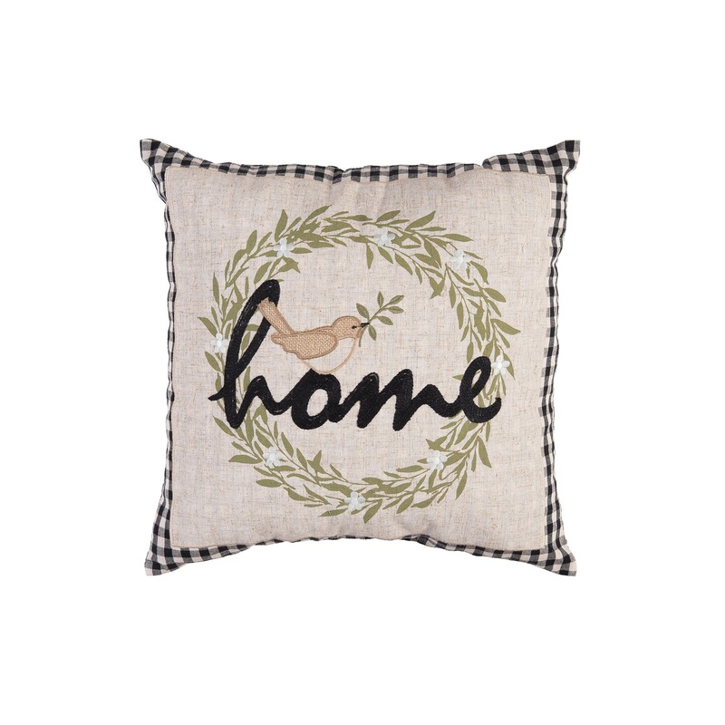 Wreathed Birds Home Embroidered Throw Pillow