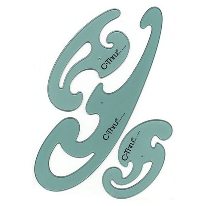 FRENCH CURVE 3 PIECE SET 5 1/2 INCH 6 1/2 INCH 12 1/2 INCH