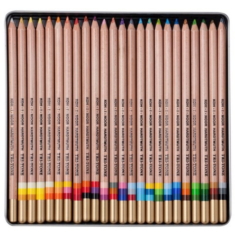 TRI TONE 24 PENCIL TIN SET CARDED