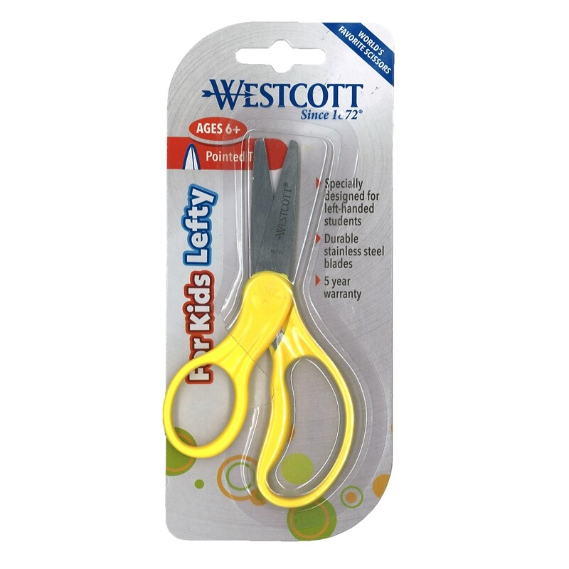 5″ Lefty Hard Handle Kids Scissors, Pointed, Assorted Colors (No Color Choice)