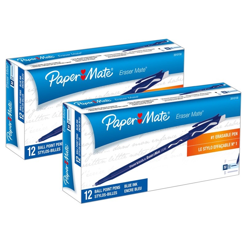 Eraser Mate Pen, Blue, 12 Per Pack, 2 Packs