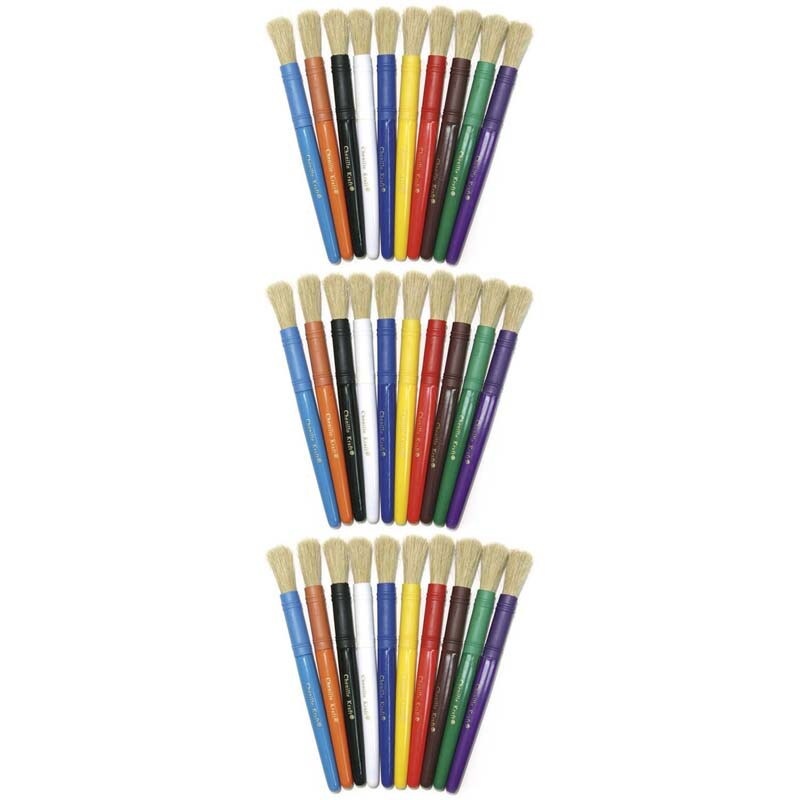 Beginner Paint Brushes, 10 Assorted Colors, 7″ Long, 10 Per Pack, 3 Packs