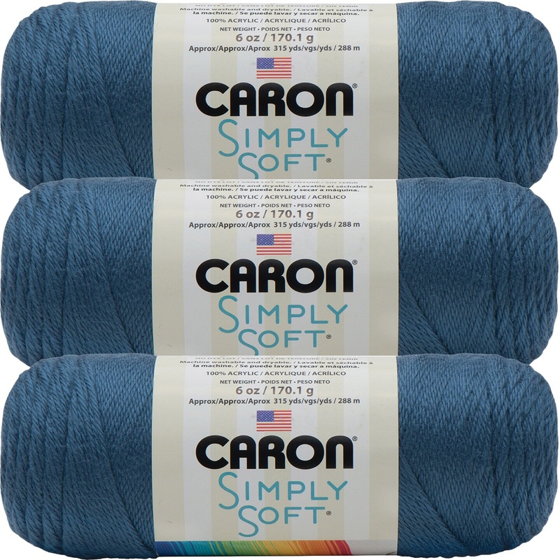 Caron Simply Soft Country Blue Yarn  3 Pack of 170g/6oz  Acrylic  4 Medium (Worsted)  315 Yards  Knitting/Crochet