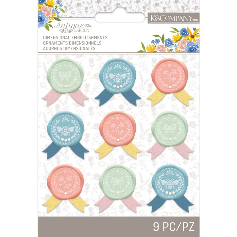 K&Company Antique Garden Seals W/Ribbon Accents 9/Pkg