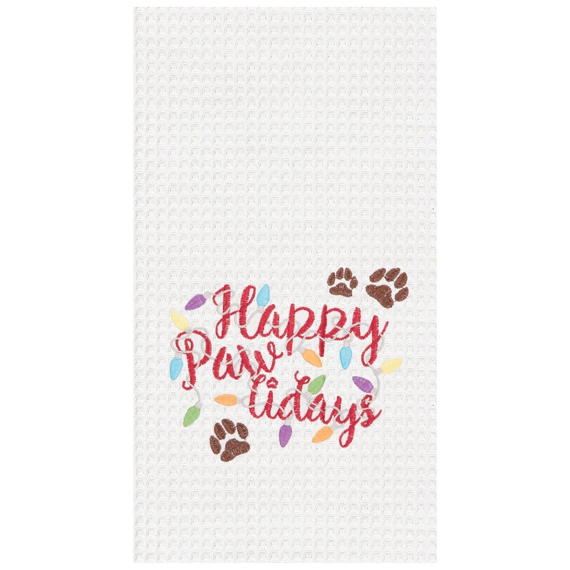 “Happy Pawlidays” Dog Themed Cotton Waffle Weave Christmas Kitchen Dish Towel Decor Decoration