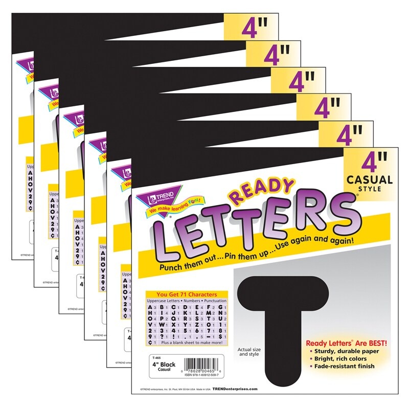 Black 4″ Casual Uppercase Ready Letters, 6 Packs