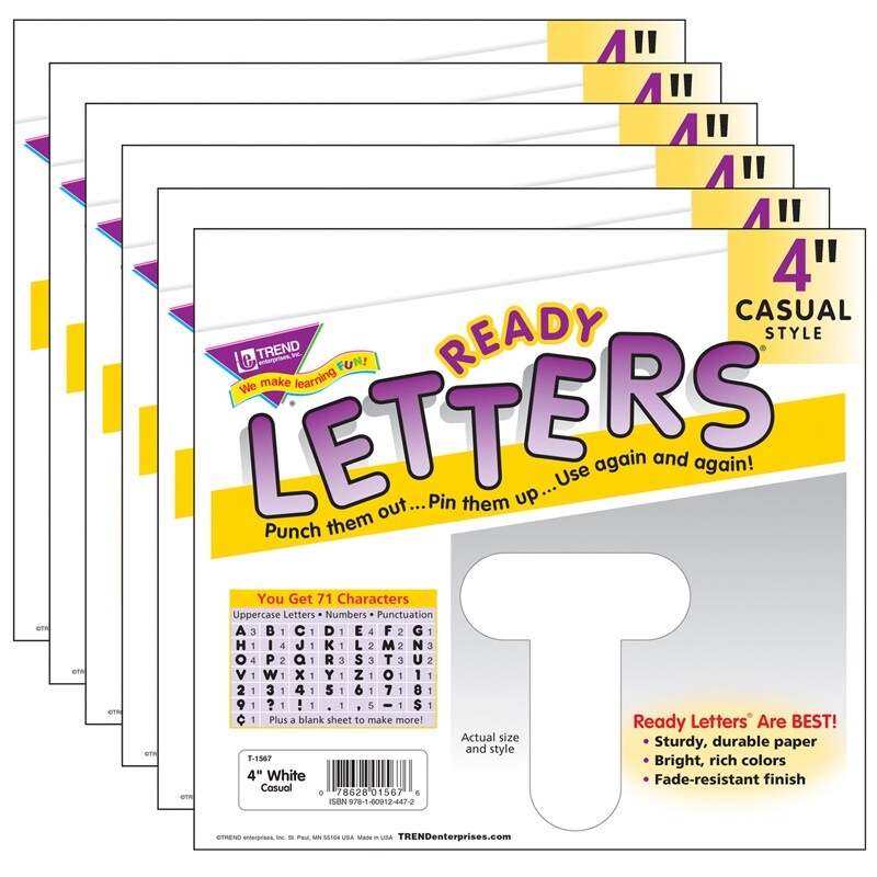 White 4″ Casual Uppercase Ready Letters, 6 Packs