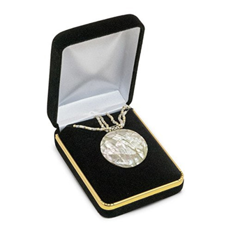 JewelrySupply Small Pendant Box Black Velvet with Gold Trim