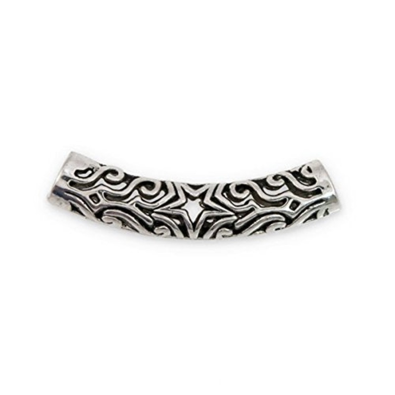 39x7mm Large Hole Pewter Curved Tube Bead (Package of 1)