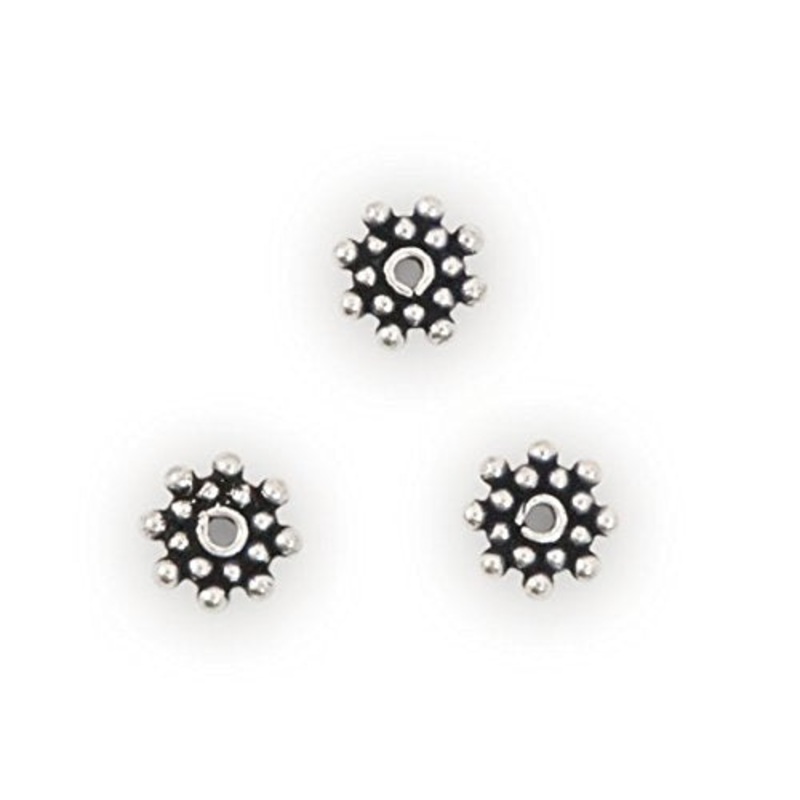 Bali Style Double Flat Flower Bead 6.5×1.5mm Sterling Silver