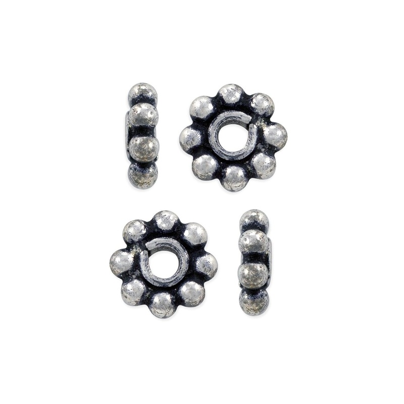 Bali Style Flat Flower Bead 6.5×2.5mm Sterling Silver (Package of 4)