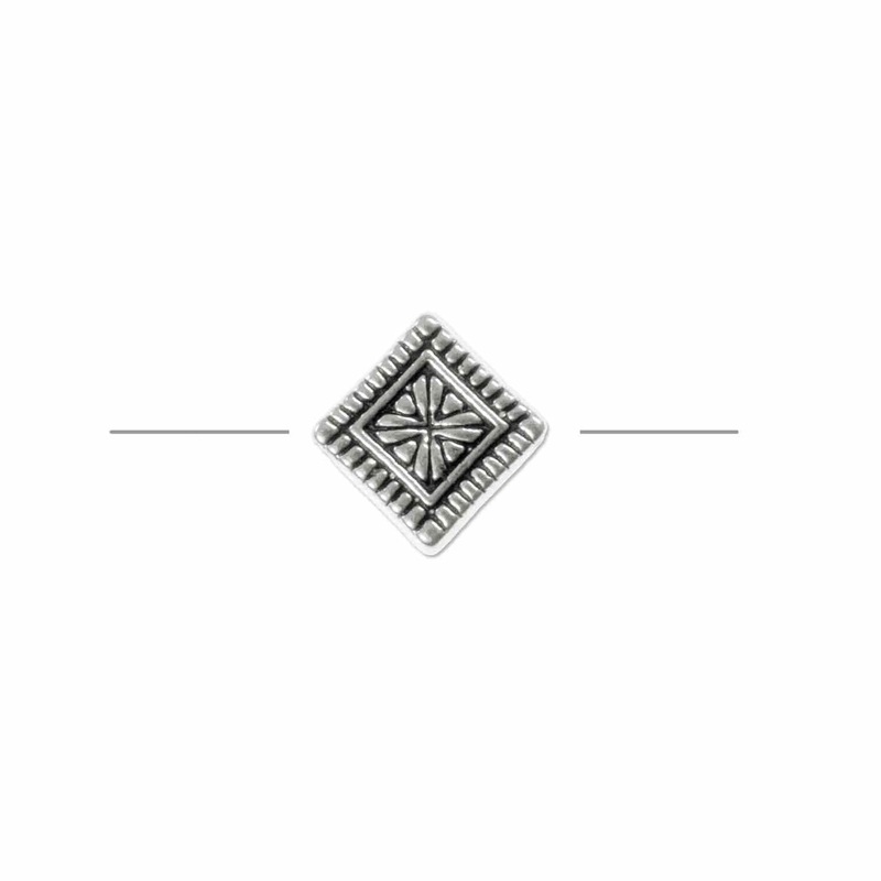 Art Deco Diamond Bead 10mm Pewter Antique Silver Plated (Package of 2)