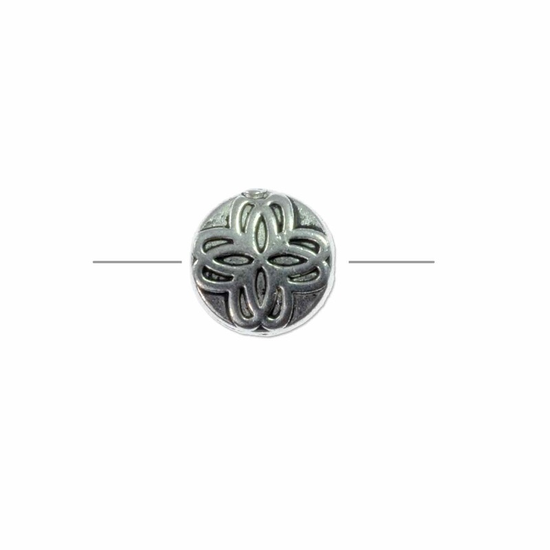 Scrollwork Clover Coin Bead 10mm Pewter Antique Silver Plated (Package of 1)