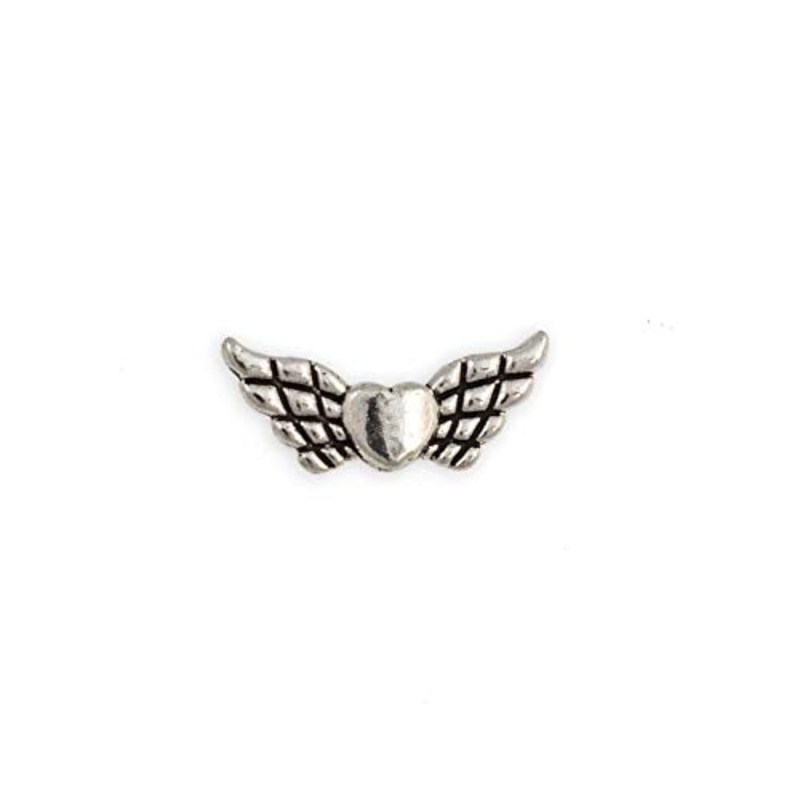 22x6m Antique Silver Plated Pewter Flying Heart Bead