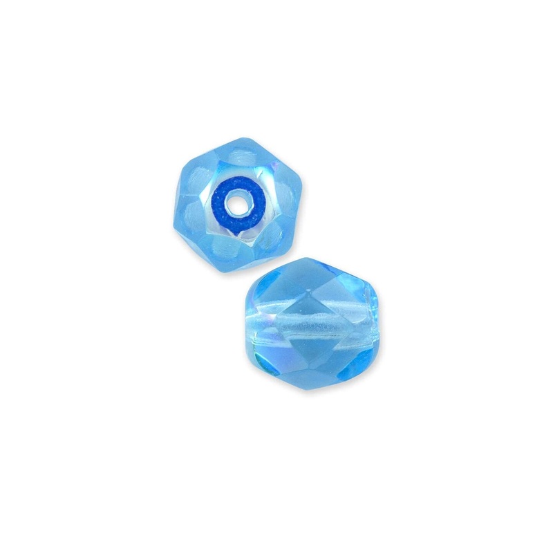 Czech Fire Polished Glass Round Beads 6mm Aqua AB (Package of 25)