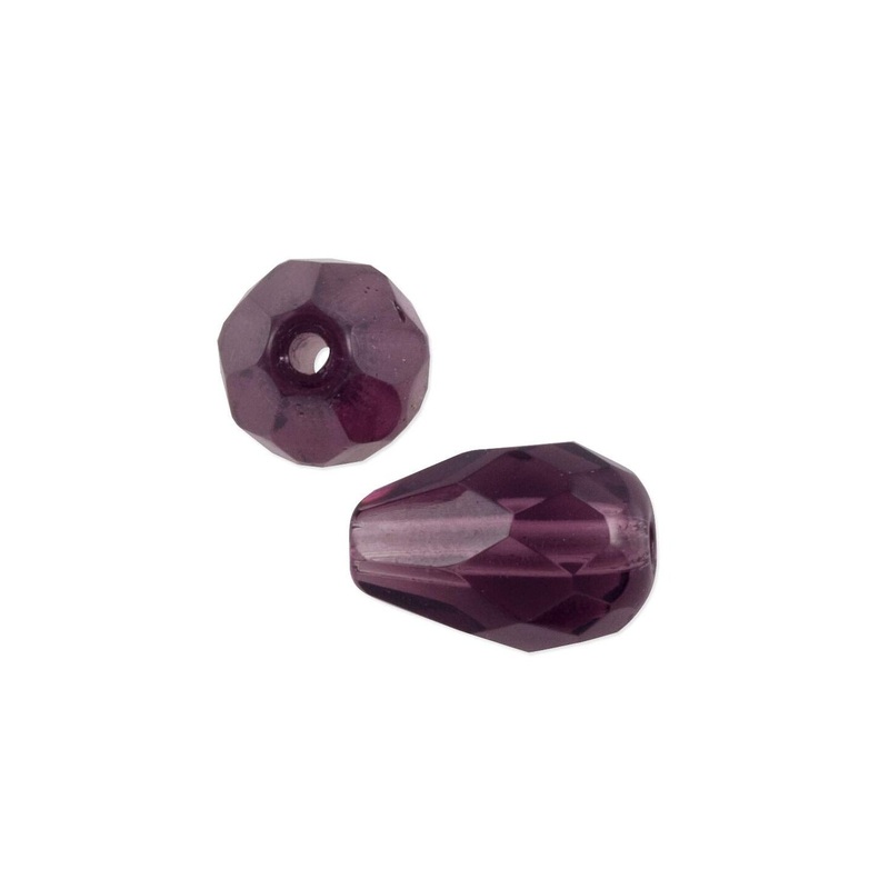Czech Fire Polished Glass Teardrop Shaped Beads 10x7mm Amethyst (Package of 10)