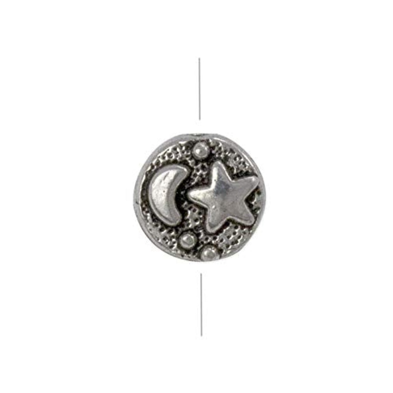 Sun Moon Star Bead 9x4mm Pewter Antique Silver Plated