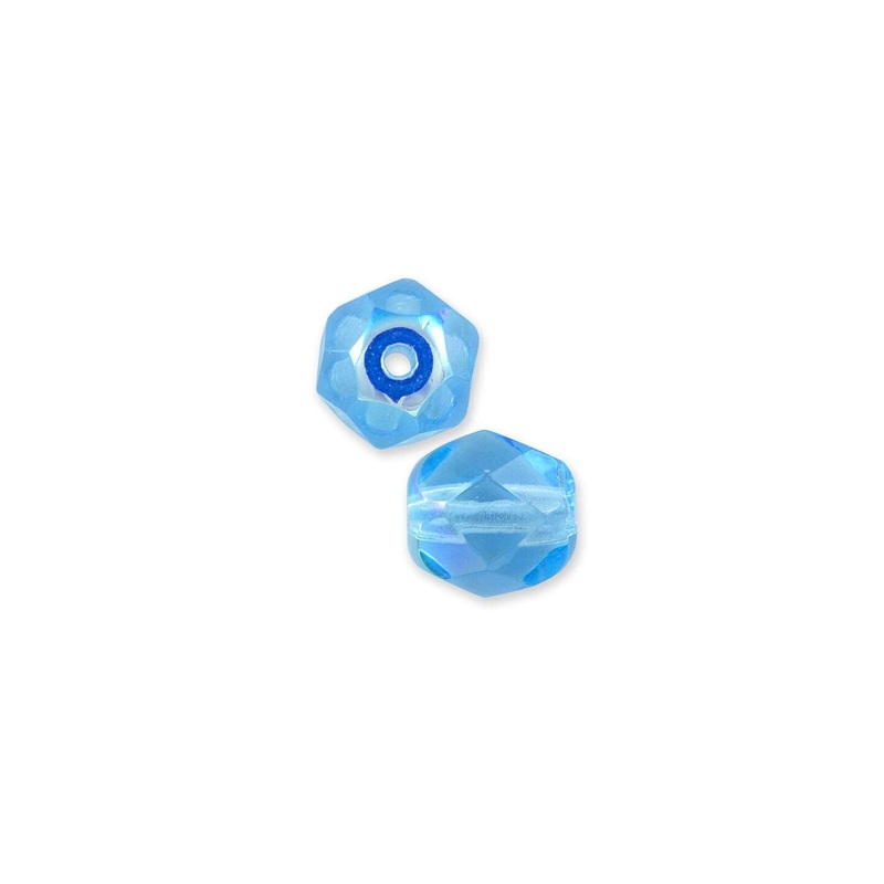 Czech Fire Polished Glass Round Beads 4mm Aqua AB (Package of 50)
