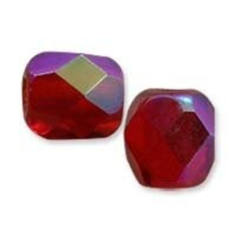 Czech Fire Polished Glass Round Beads 4mm Ruby AB (Package of 50)