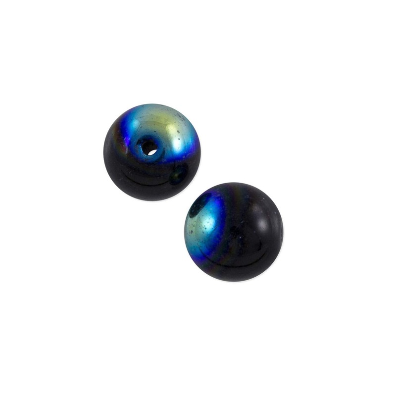 Czech Pressed Glass Round Beads 8mm Jet AB (Package of 10)