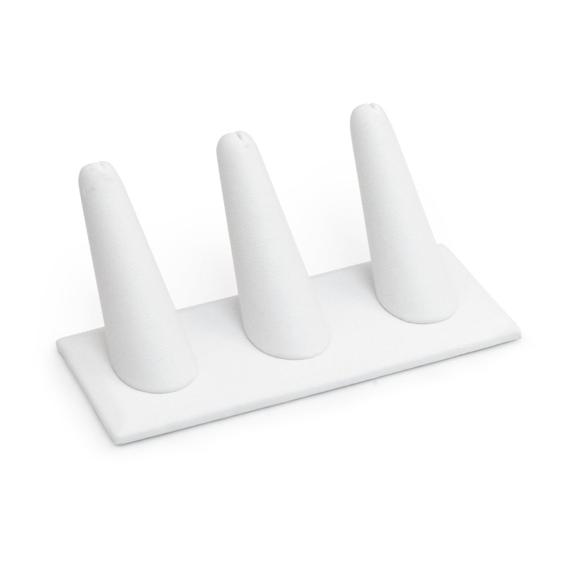 White Leatherette Three Finger Ring Display