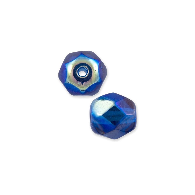 Czech Fire Polished Glass Round Beads 6mm Capri Blue AB (Package of 25)