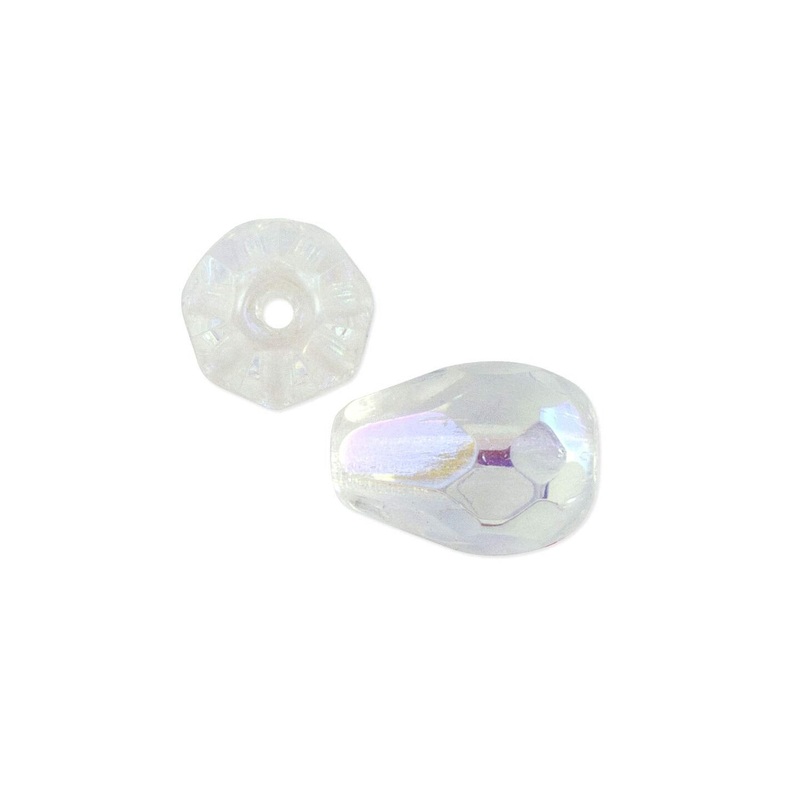 Czech Fire Polished Glass Teardrop Shaped Beads 10x7mm Crystal AB (Package of 10)
