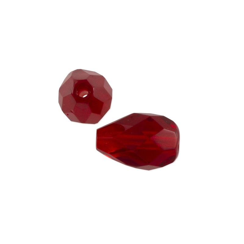 Czech Fire Polished Glass Teardrop Shaped Beads 10x7mm Ruby (Package of 10)