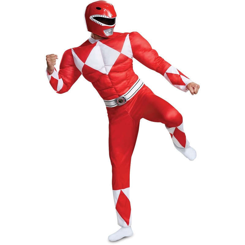 Mens Classic Mighty Morphin Power Rangers Red Ranger Muscle Costume