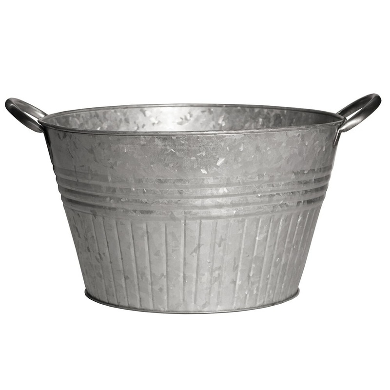 Round Galvanized Metal Planter Tub with Metal Handles Container Gardening 10″