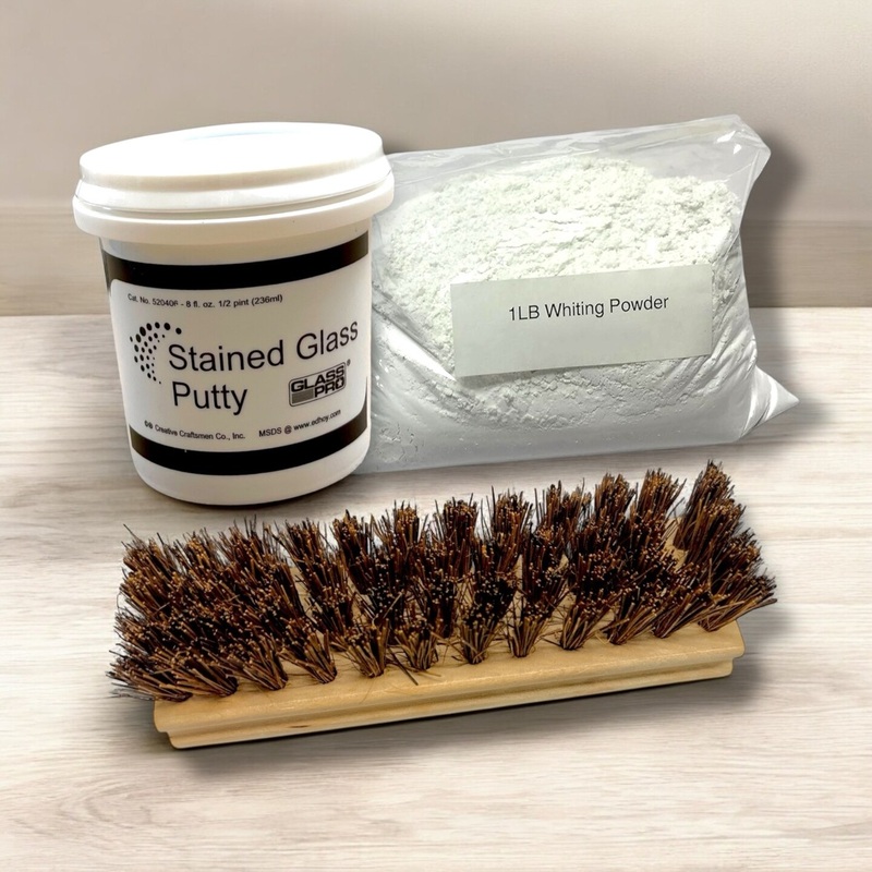 Stained Glass Putty, 1LB Whiting Powder & Cement Brush