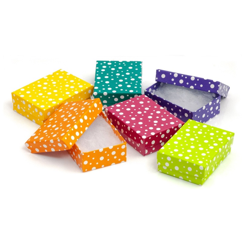 Multi Color Polka Dot Jewelry Gift Packaging Cotton Filled Box 3″ x 2″ (Package of 100)
