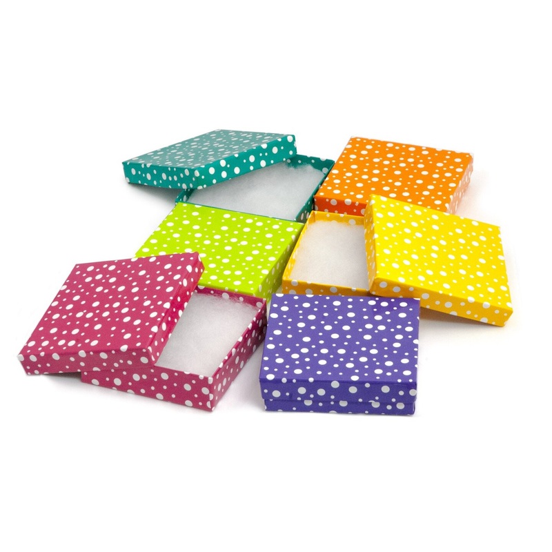 Multi Color Polka Dot Jewelry Gift Packaging Cotton Filled Box 3″ x 3″ (Package of 100)
