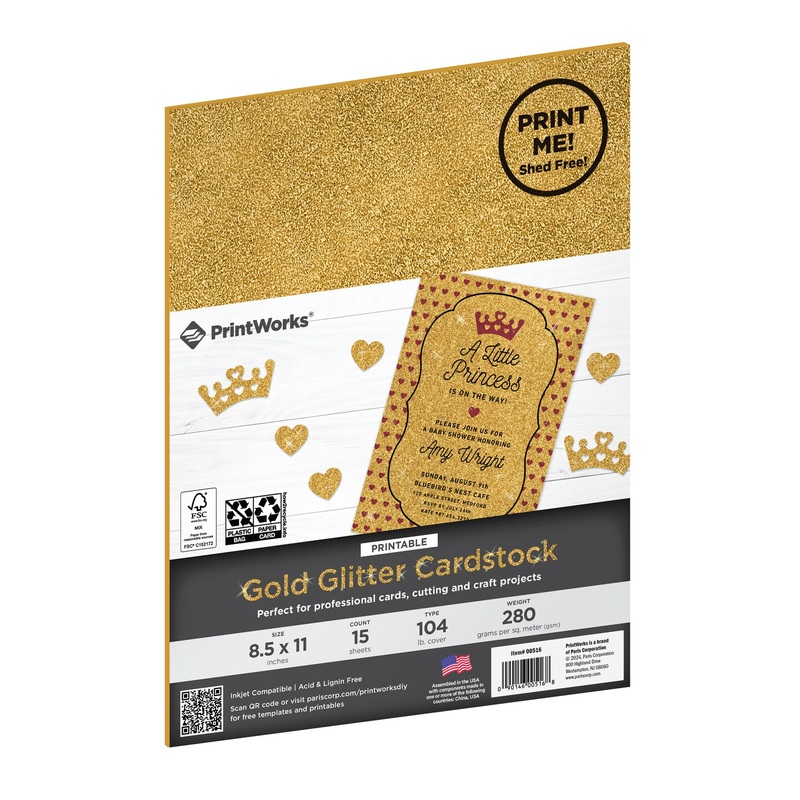 Printworks Printable Gold Glitter Cardstock, 15 Sheets, 8.5 x 11 (00516)