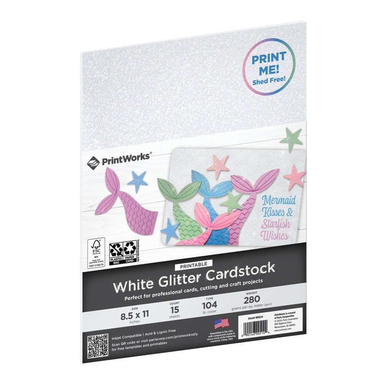 Printworks Printable White Glitter Cardstock, 15 Sheets, 8.5 x 11 (00514)