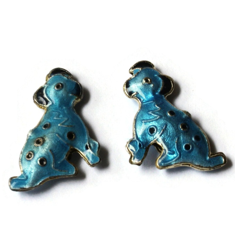 2 19mm Sky Blue Cloisonne Dalmatian Dog Animal Beads Pet Beads Metal Enamel Beads