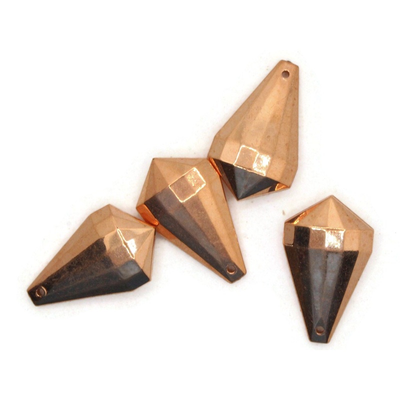 4 30mm Faceted Kite or Diamond Shaped Vintage Copper Plated Plastic Beads